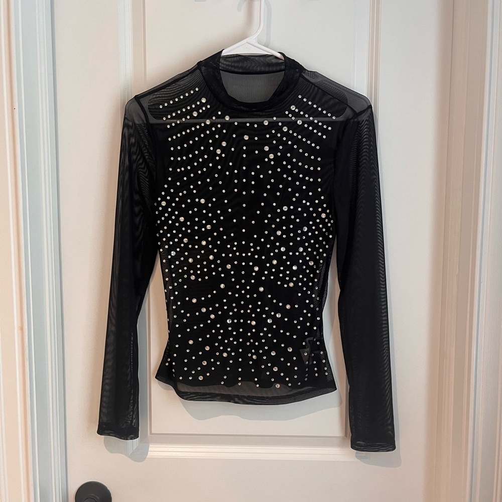 SHEIN Rhinestone Mesh Top